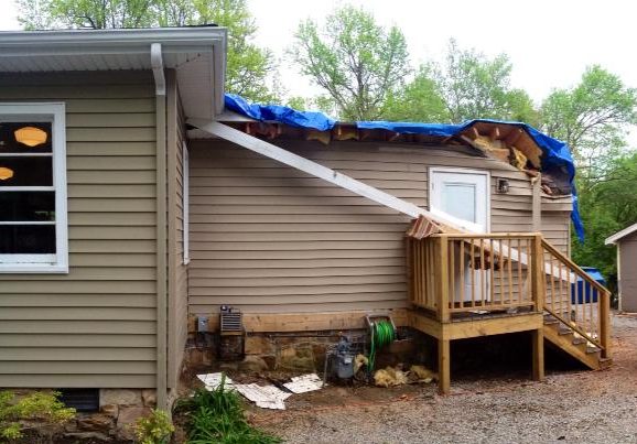 damaged roof from storm